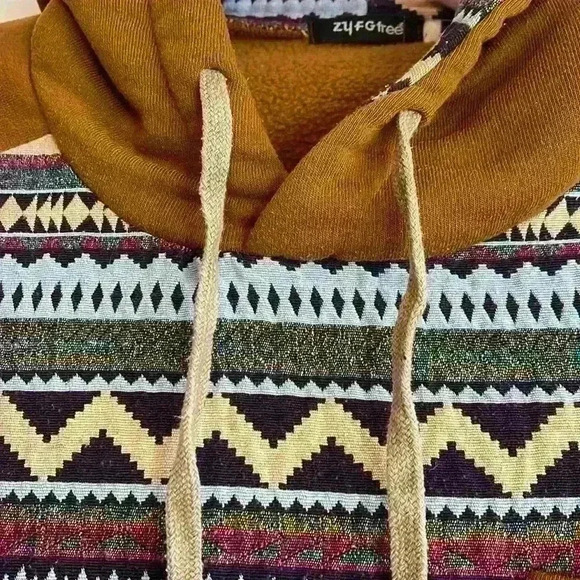 ZYFGfree Brown/Multi color Aztec print hoodie - Picture 4 of 7